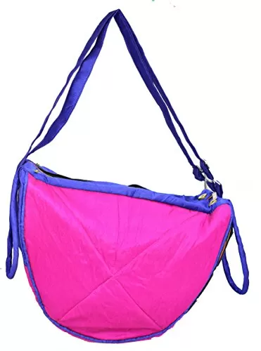 Raw Silk Aahir Work Raw Silk Multi Purpose Adjustable Belt Shoulder Bag HOBO BAG EK-HOB-0004 Pink - Violet, 5 image
