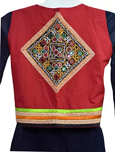 Women's Woman's Traditional Cotton Bavaliya Work Hand Embroidery Jacket (Koti) (Red), 2 image