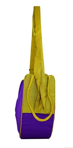 Raw Silk Aahir Work Raw Silk Multi Purpose Adjustable Belt Shoulder Bag HOBO BAG EK-HOB-0004 Violet - Yellow, 2 image