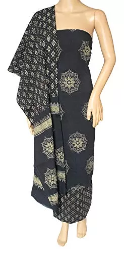 Women's Cotton Batik Print - DRESS MATERIAL - 250 cms Top x 250 cms Bottom x 240 cms Dupatta - 2.5 Mtrs Patiala Bottom, 2 image