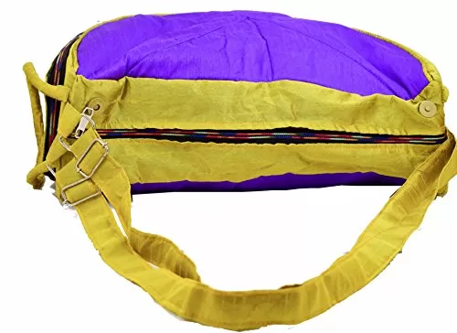 Raw Silk Aahir Work Raw Silk Multi Purpose Adjustable Belt Shoulder Bag HOBO BAG EK-HOB-0004 Violet - Yellow, 4 image