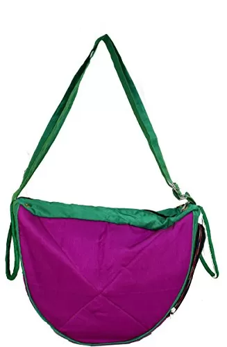 Raw Silk Aahir Work Raw Silk Multi Purpose Adjustable Belt Shoulder Bag HOBO BAG EK-HOB-0004 Green Purple, 5 image