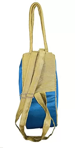 Raw Silk Aahir Work Raw Silk Multi Purpose Adjustable Belt Shoulder Bag HOBO BAG EK-HOB-0004 (Khakhi - Sea Green), 6 image