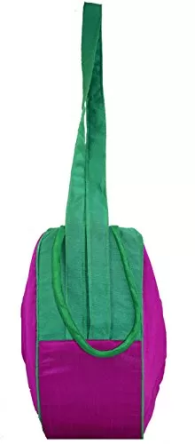 Raw Silk Aahir Work Raw Silk Multi Purpose Adjustable Belt Shoulder Bag HOBO BAG EK-HOB-0004 Green Purple, 6 image