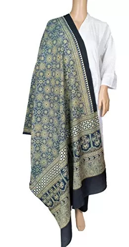 Women's Cotton Ajrakh Print - Full Natural Dye-Mul Cotton DUPATTA AN-DPT-0018 Yellow (240 95), 2 image