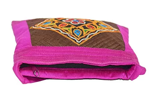 Women's Aahir Hand Embroidery Sling Purse - Traditional Kutch Handicrafts (Magenta - Brown), 4 image