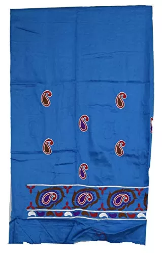 Women's Cotton Silk Kutchhi Embroidery Traditional Handicrafts 3 Piece Salwar Suit Dress Material (Blue Free Size), 3 image