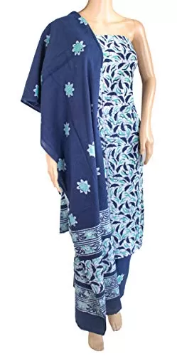 Cotton Wax Batik Resist Dye Hand Block Print - DRESS MATERIAL - 250 cms Top x 200 cms Bottom x 235 cms Dupatta - 2.5 Mtrs Top, 2 image