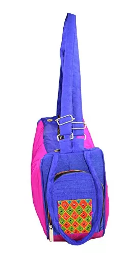Raw Silk Aahir Work Raw Silk Multi Purpose Adjustable Belt Shoulder Bag HOBO BAG EK-HOB-0004 Pink - Violet, 3 image