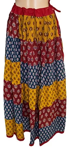 Women's GARBA Skirt Cotton Natural Dye Applique Worked EK-GBS-0003 Multicolour Free Size, 2 image