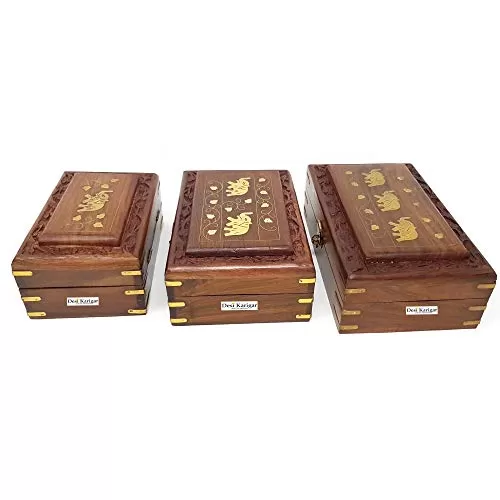 Wooden Handcrafted Decorative Jewellery Storage Box Size(LxBxH-8x5x2.5) Inch Set of 3, 2 image