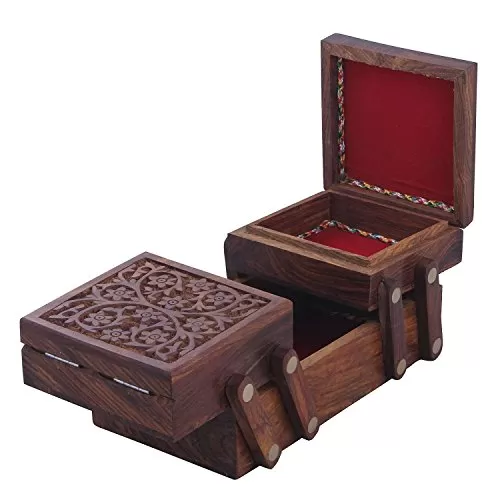 Beautifully Handcrafted Sliding Wooden Decorative Jewellery Storage Box, 4 image