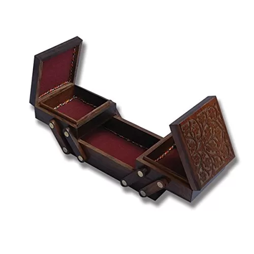 Wooden Sliding Jewellery Storage Box Kashmiri Carving Decorative Handicraft, 4 image