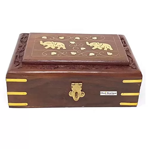 Wooden Handcrafted Decorative Jewellery Storage Box Size(LxBxH-8x5x2.5) Inch Set of 3, 6 image