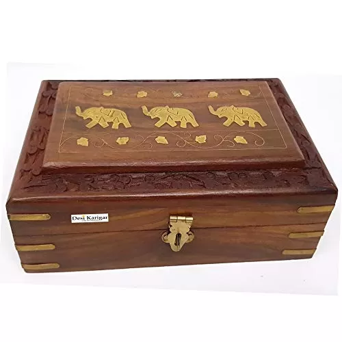 Wooden Handcrafted Decorative Jewellery Storage Box Size(LxBxH-8x5x2.5) Inch Set of 3, 5 image