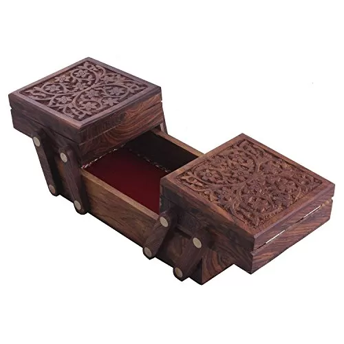 Beautifully Handcrafted Sliding Wooden Decorative Jewellery Storage Box, 2 image