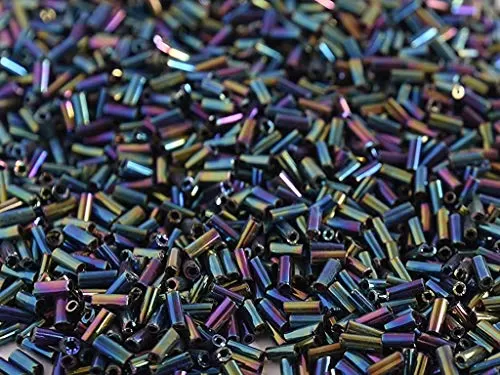 Opaque Rainbow Black Pipe/Bugle Beads/Glass Seed Beads (4.5 mm) (100 Grams) Standard Quality for  Jewellery Making Beading Arts and Crafts and Embroidery., 2 image
