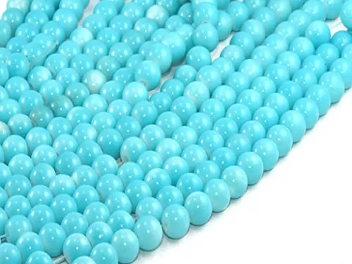 Sky Blue Spherical Glass Pearl (8 mm) (1 String) - for Jewellery Making Beading Art and Craft, 2 image