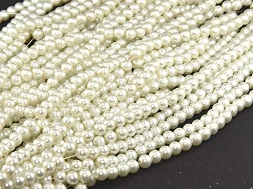 Cream Spherical Glass Pearl (3 mm) (1 String) - for Jewellery Making Beading Art and Craft, 2 image