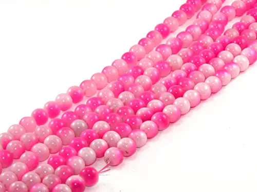 White Magenta Dual Tone Spherical Glass Pearl (8 mm) (5 Strings) - for Jewellery Making Beading Art and Craft, 2 image