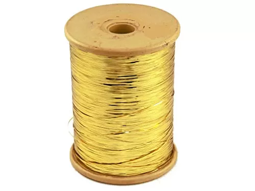 Medium Golden Flat Badla (Metallic Yarn) Thread for Embroidery Work Beading Jewellery Making and Crafts 1 Roll, 2 image