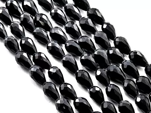 Black Transparent Drop/Briolette Crystal Bead (8 mm * 12 mm) (1 String) for  Jewellery Making Beading Embroidery Art and Craft, 2 image