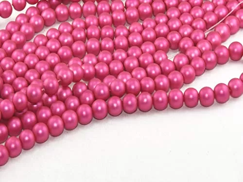 Pink Matte Finish Spherical Glass Pearl (8 mm) (1 String) - for Jewellery Making Beading Art and Craft, 2 image