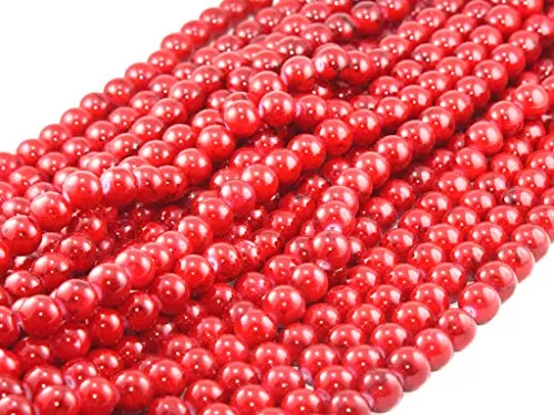 Red Black Designer Spherical Glass Pearl (10 mm) (1 String) - for Jewellery Making Beading Art and Craft, 2 image