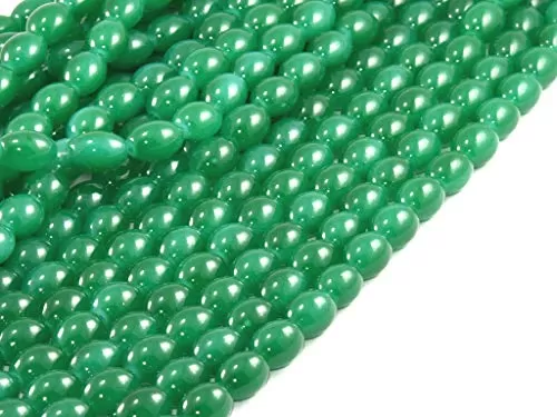 Peacock Green Oval Glass Pearl (6 mm * 8 mm) (1 String) - for Jewellery Making Beading Art and Craft, 2 image