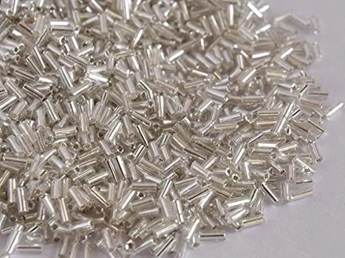 Silverline White/Crystal Pipe/Bugle Beads/Glass Seed Beads (4.5 mm) (100 Grams) Standard Quality for  Jewellery Making Beading Arts and Crafts and Embroidery., 2 image