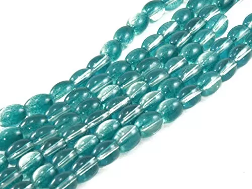 Sea Green Dual Tone Oval Glass Pearl (6 mm * 8 mm) (1 String) - for Jewellery Making Beading Art and Craft, 2 image