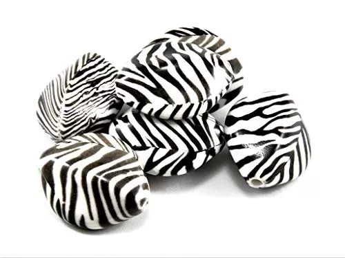 Zebra Print Almond Plastic Printed Beads (20 mm * 30 mm) (1 String) - for Jewellery Making Decoration Art and Craft, 2 image