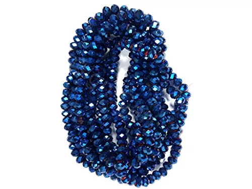 8 MM Blue Metallic Rondelle Faceted Crystal Beads for Jewellery Making Beading Art and Craft Supplies (1 String), 2 image