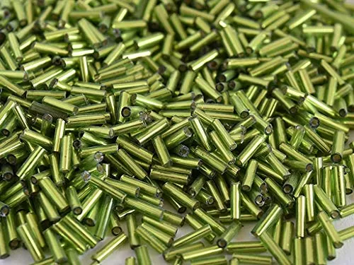 Silverline Peridot/Olive Green Pipe/Bugle Beads/Glass Seed Beads (9.0 mm) (100 Grams) Standard Quality for  Jewellery Making Beading Arts and Crafts and Embroidery., 2 image