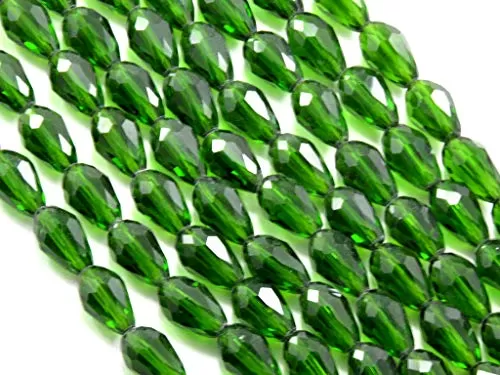 Dark Green Transparent Drop/Briolette Crystal Bead (6 mm * 8 mm) (1 String) for  Jewellery Making Beading Embroidery Art and Craft, 2 image