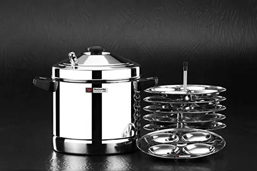 Stainless Steel Idli Cooker Idly Maker with 6 Plates 24 idlis Silver Heavy Guage 