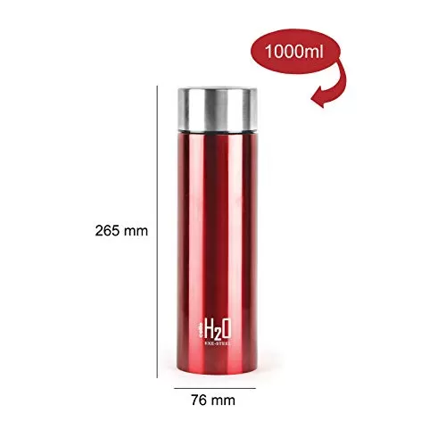 H2O Stainless Steel Water Bottle Set 1 Litre Set of 2 Red, 3 image