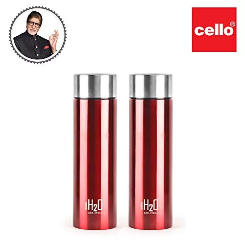 H2O Stainless Steel Water Bottle Set 1 Litre Set of 2 Red, 2 image