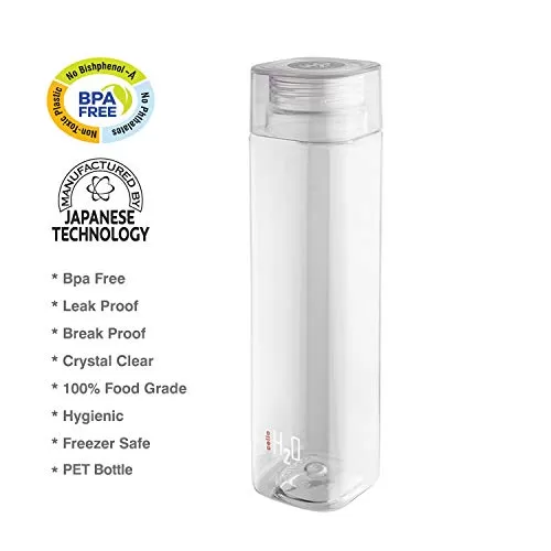 Cello H2O Squaremate Plastic Water Bottle 1-Liter Set of 6 Clear, 2 image