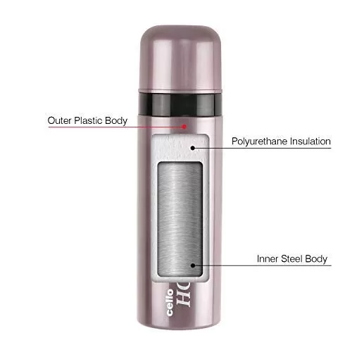 Cello Hot-X Classic Inner Steel Outer Plastic with PU Insulation Water Bottle 900ml Purple, 2 image