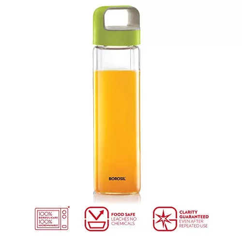 NEO Borosilicate Glass Water Bottle with Green Handle for Fridge and Office 550ml, 2 image