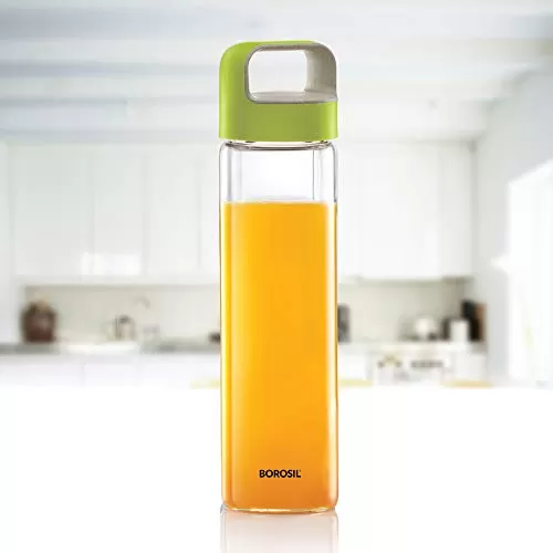 NEO Borosilicate Glass Water Bottle with Green Handle for Fridge and Office 550ml, 8 image