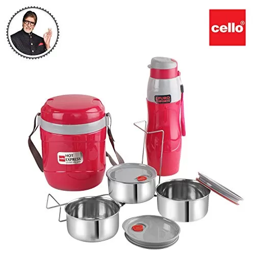 Cello Lunch Express Insulated Tiffin and Water Bottle Red, 2 image