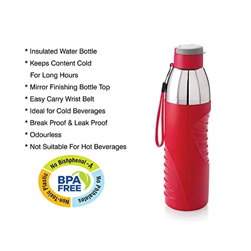 Puro Gliss Insulated Water Bottle600 MLRed, 3 image