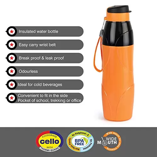 Cello Puro Steel-X Lexus Insulated Bottles with Stainless Steel Inner Set of 3 900ml Orange, 10 image