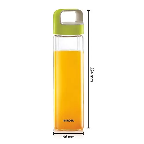 NEO Borosilicate Glass Water Bottle with Green Handle for Fridge and Office 550ml, 4 image