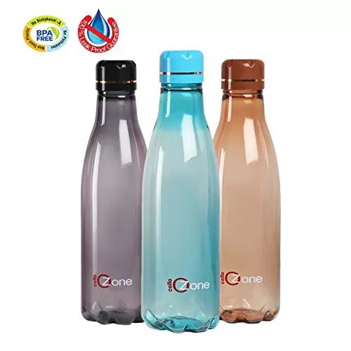 Cello Ozone Plastic Water Bottle 1 Litre Set of 3 Assorted & Venice Plastic Water Bottle 1 Litre Set of 3 Green Combo, 3 image