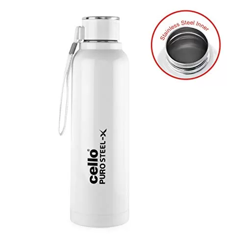 Cello Puro Steel-X Benz Insulated Bottle with Stainless Steel Inner 900 Ml (Pink) & Puro Steel-X Benz Insulated Bottle with Stainless Steel Inner 900 Ml (White), 5 image