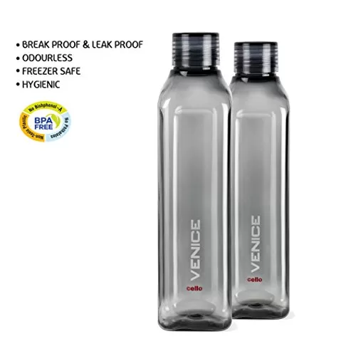 Cello Ozone Plastic Water Bottle 1 Litre Set of 3 Assorted & Venice Plastic Water Bottle 1 Litre Set of 2 Black, 6 image