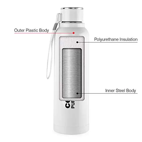 Cello Puro Steel-X Benz Insulated Bottle with Stainless Steel Inner 900 Ml (Pink) & Puro Steel-X Benz Insulated Bottle with Stainless Steel Inner 900 Ml (White), 6 image
